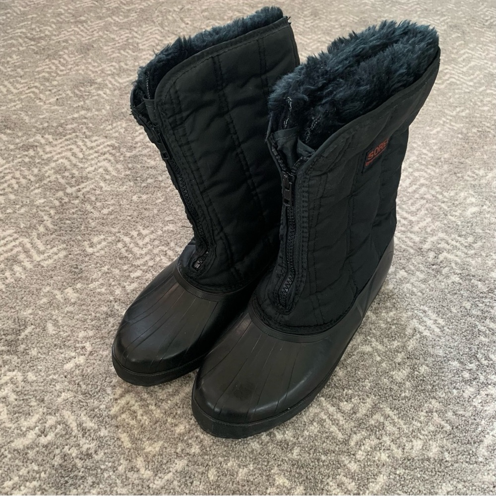 Sorel Canada Black Winter Rain Boots with Plush Lining W10